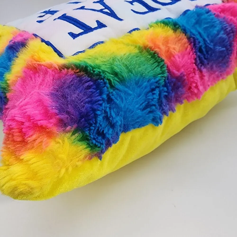 Great Wolf Lodge Plush Throw Pillow Rainbow Tie Dye Yellow Back Decorative 14x14